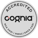 A badge that says accredited by cognia